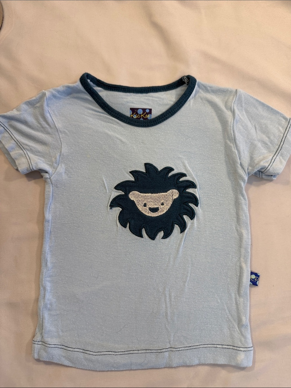 Kickee Pants Bamboo Light Blue Tee with Navy Lion Appliqué